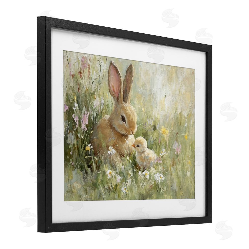 Petal Prints Design Sun Bathed Easter Babies Black Framed Print Under Glass with White Mat Wall Art