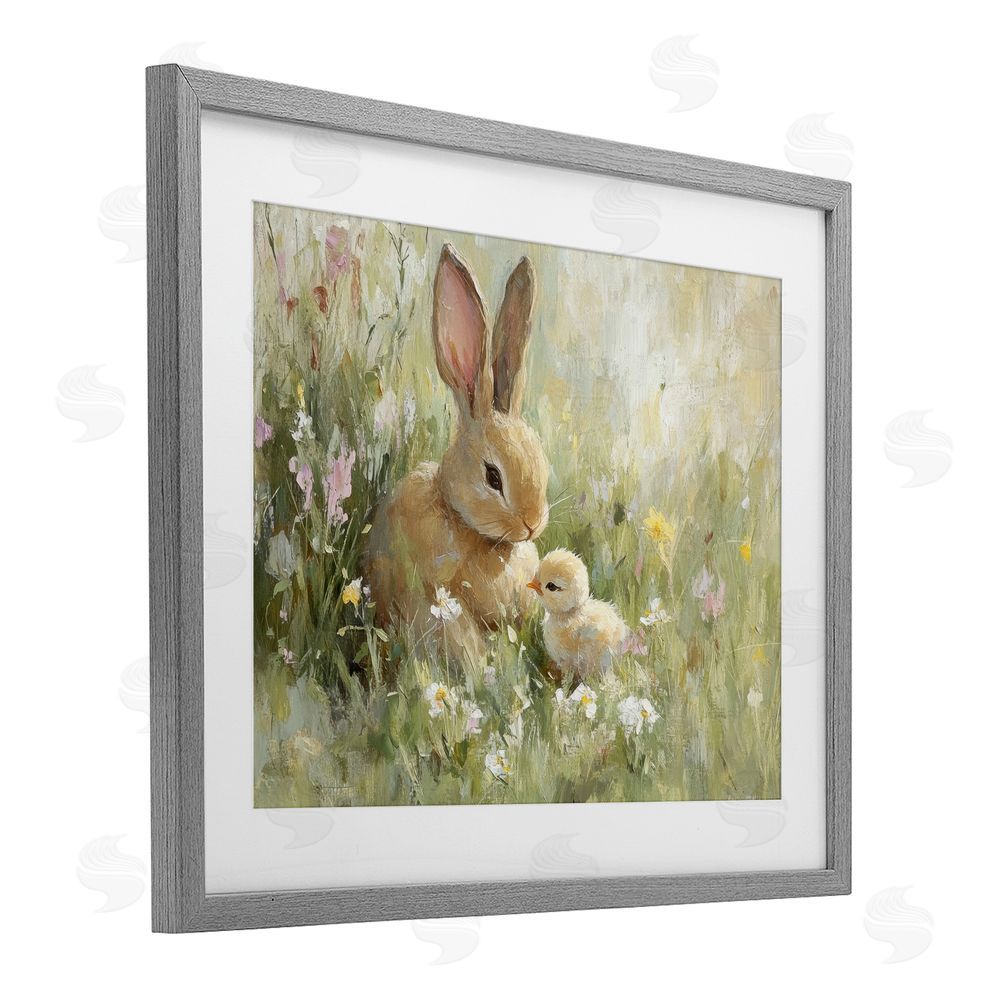 Petal Prints Design Sun Bathed Easter Babies Gray Framed Print Under Glass with White Mat Wall Art