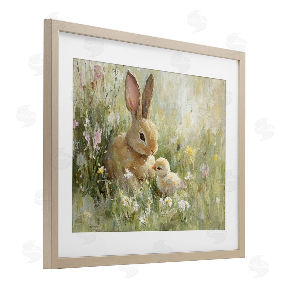Petal Prints Design Sun Bathed Easter Babies Birch Framed Print Under Glass with White Mat Wall Art