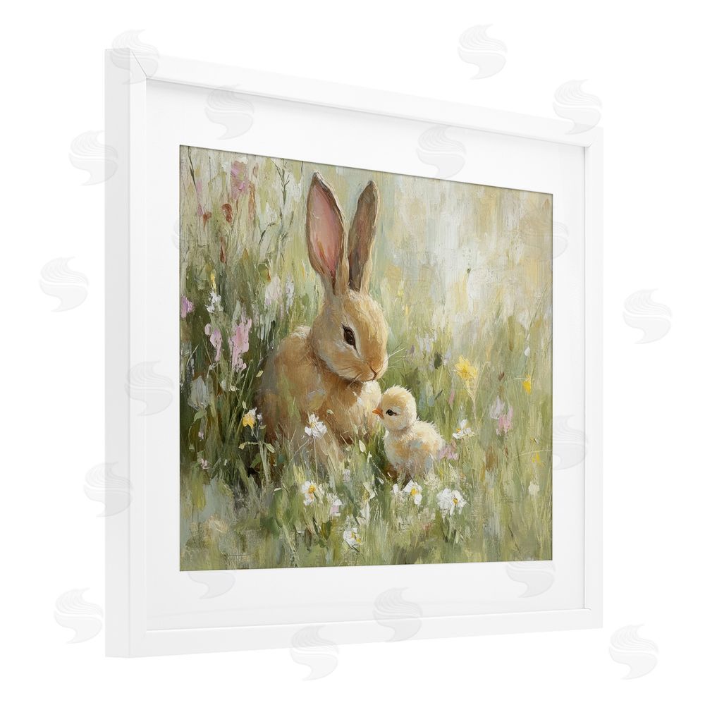 Petal Prints Design Sun Bathed Easter Babies White Framed Print Under Glass with Mat Wall Art