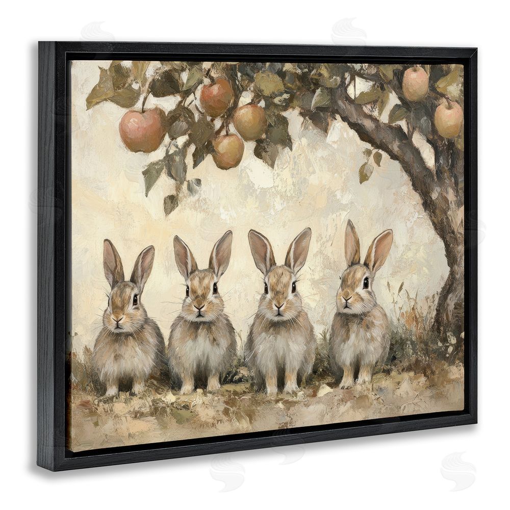 Petal Prints Design Autumn Bunnies & Apples Black Floating Frame Canvas Wall Art Print