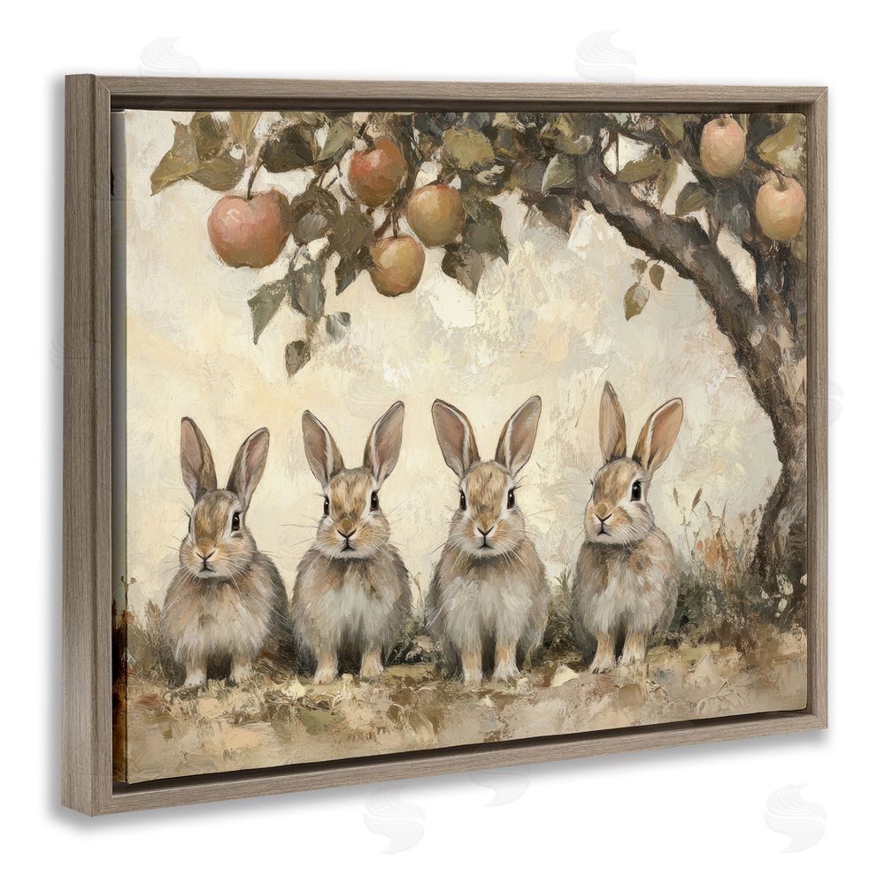 Petal Prints Design Autumn Bunnies & Apples Brown Floating Frame Canvas Wall Art Print