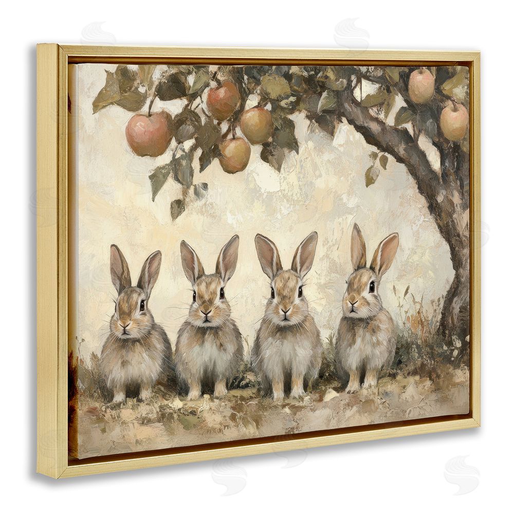 Petal Prints Design Autumn Bunnies & Apples Gold Floating Frame Canvas Wall Art Print