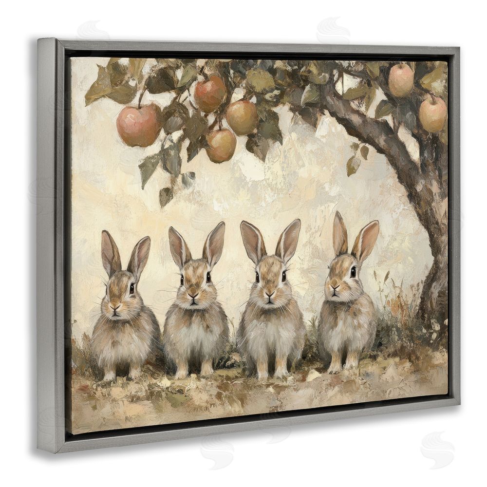 Petal Prints Design Autumn Bunnies & Apples Gray Floating Frame Canvas Wall Art Print