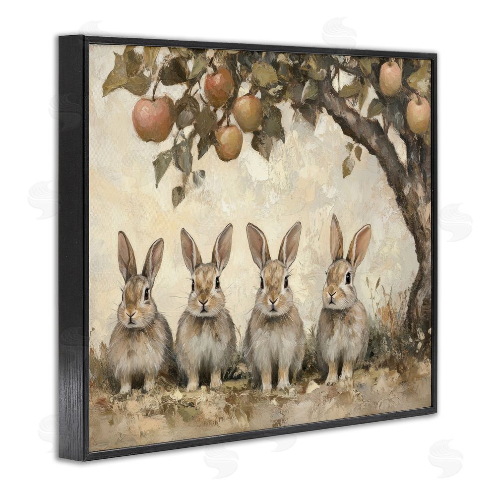 Petal Prints Design Autumn Bunnies & Apples Black Framed Giclee Wall Art Print