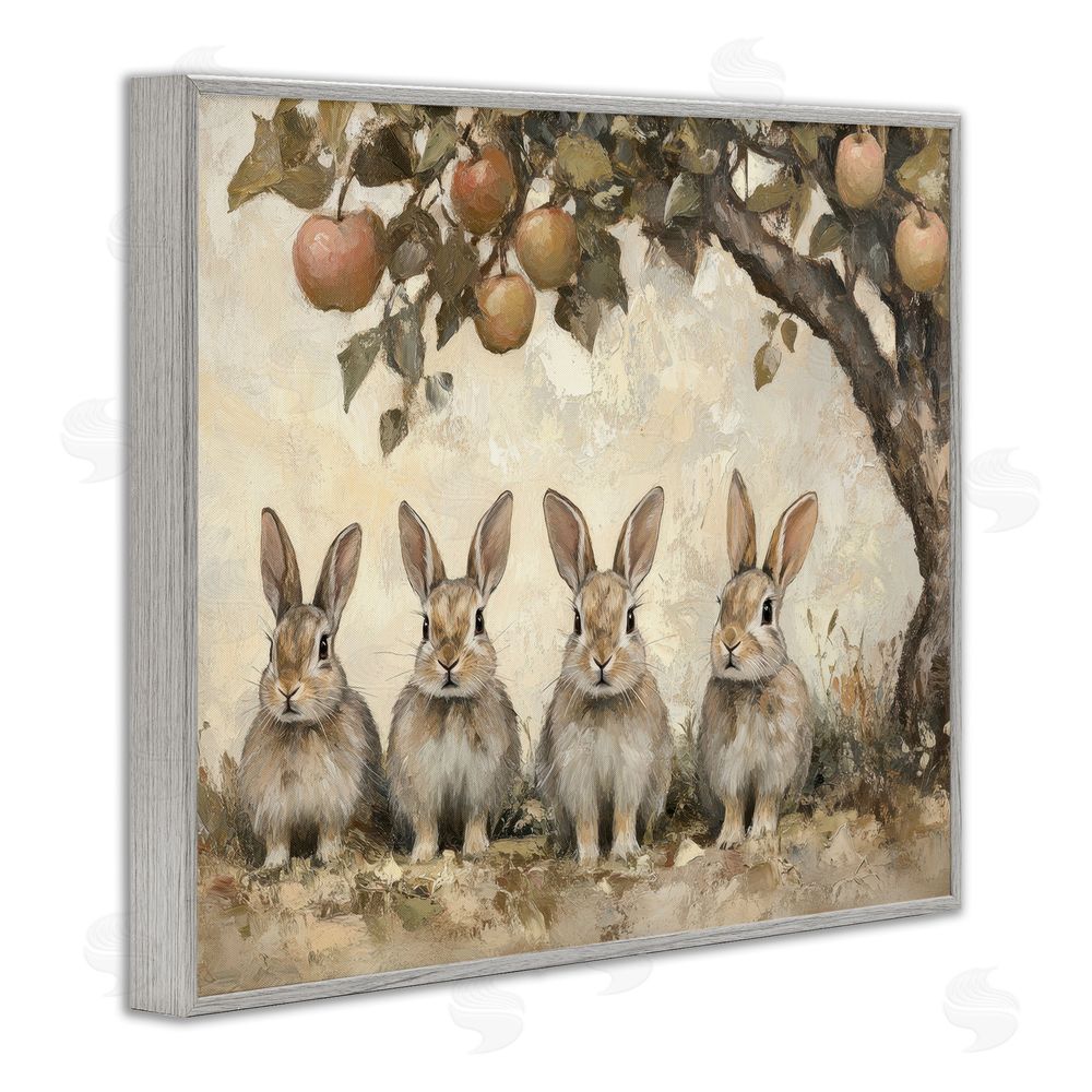 Petal Prints Design Autumn Bunnies & Apples Gray Framed Giclee Wall Art Print