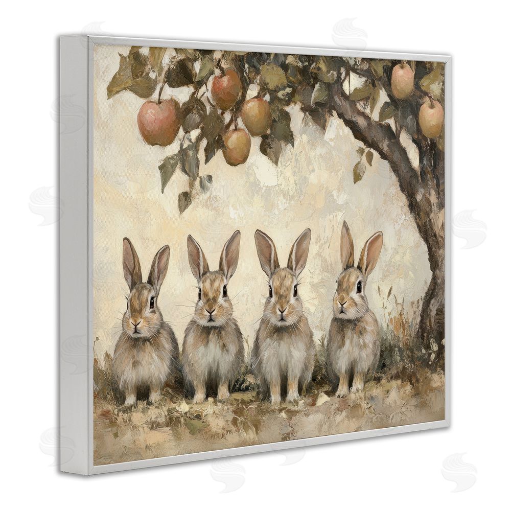 Petal Prints Design Autumn Bunnies & Apples White Framed Giclee Wall Art Print