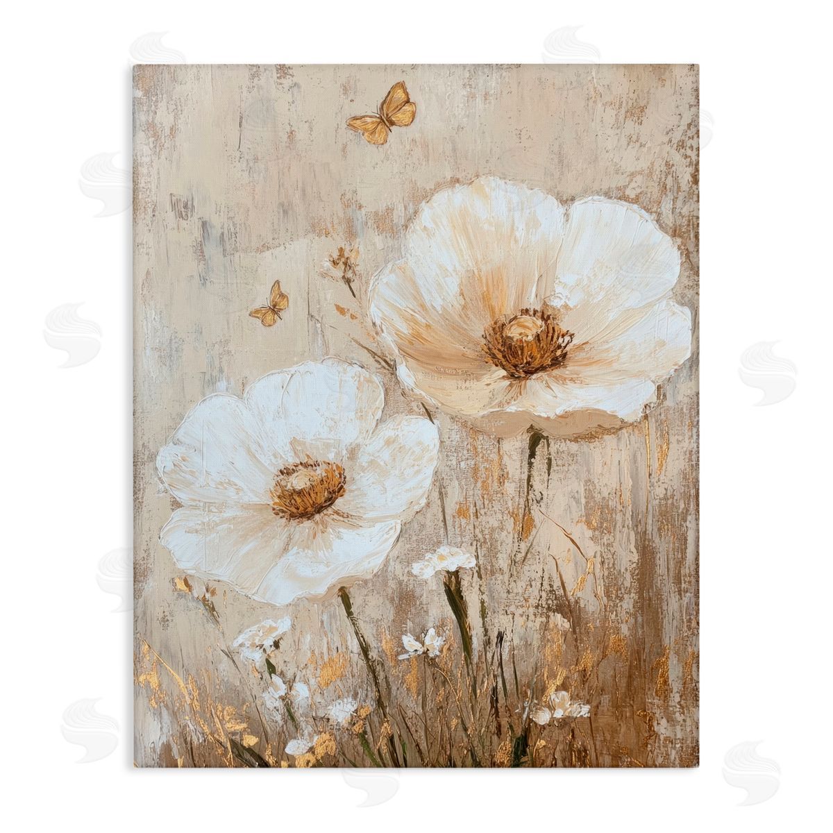 Petal Prints Design Ivory Florals and Butterfly Canvas Wall Art Print