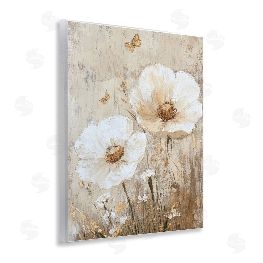 Petal Prints Design Ivory Florals and Butterfly Wall Plaque Art Print