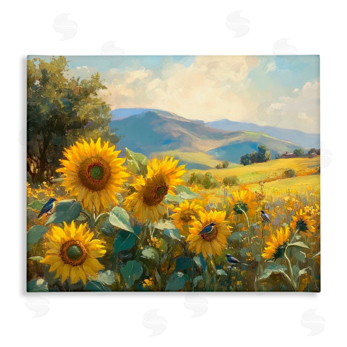 Petal Prints Design Sunflower Dream Distant Mountains Canvas Wall Art Print