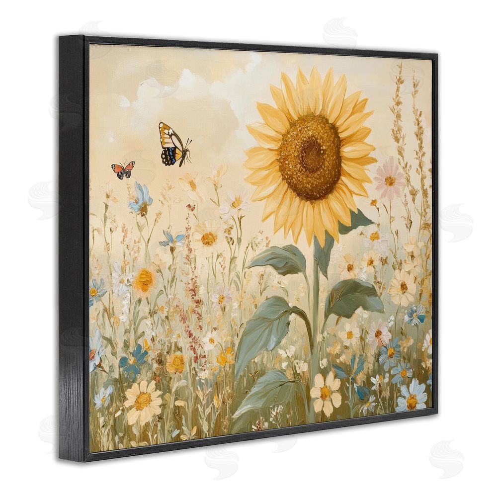 Petal Prints Design Sunflower Wonder Floral Meadow Black Framed Giclee Wall Art Print