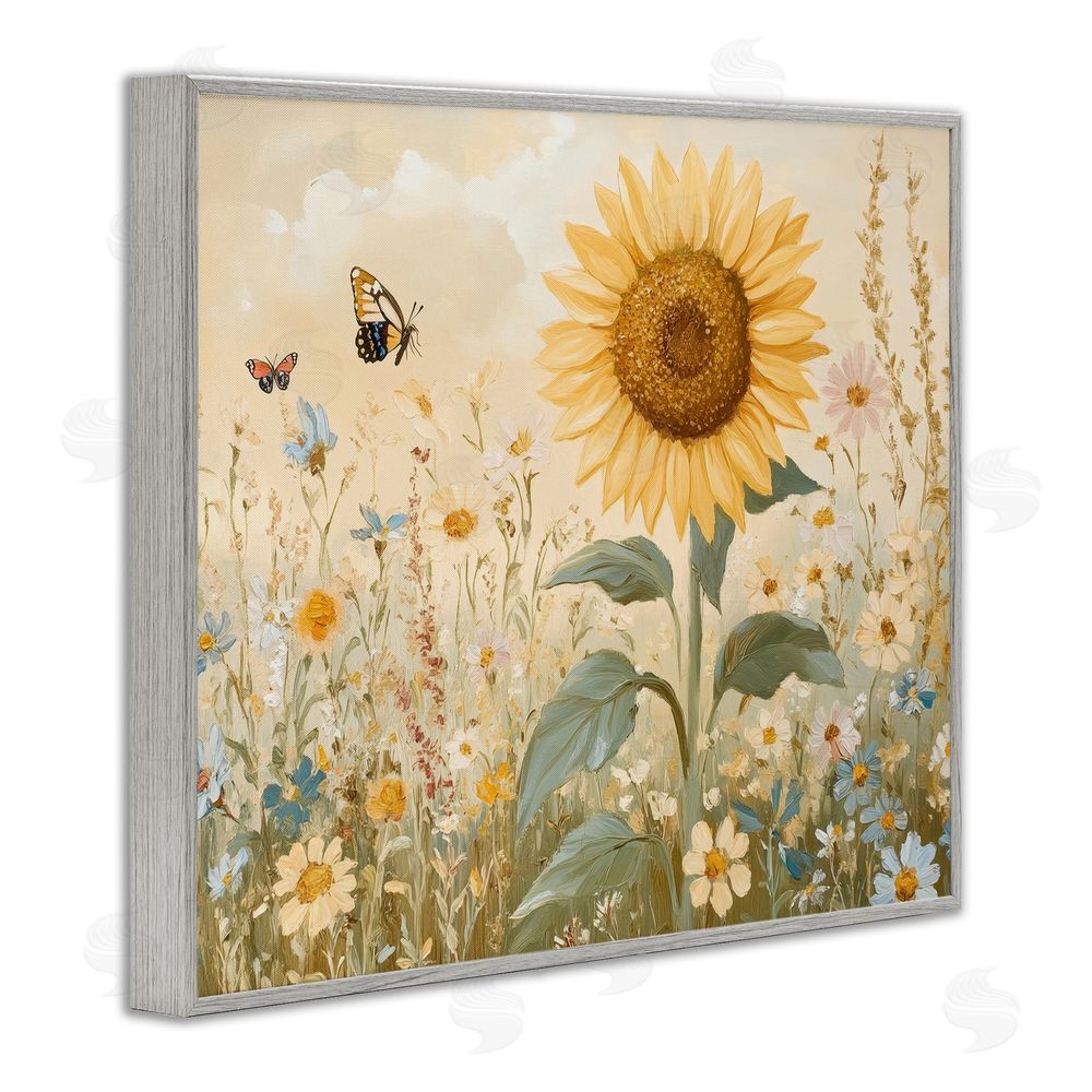 Petal Prints Design Sunflower Wonder Floral Meadow Gray Framed Giclee Wall Art Print