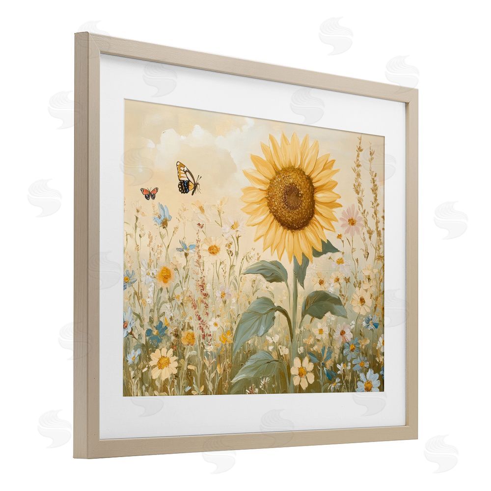 Petal Prints Design Sunflower Wonder Floral Meadow Birch Framed Print Under Glass with White Mat Wall Art
