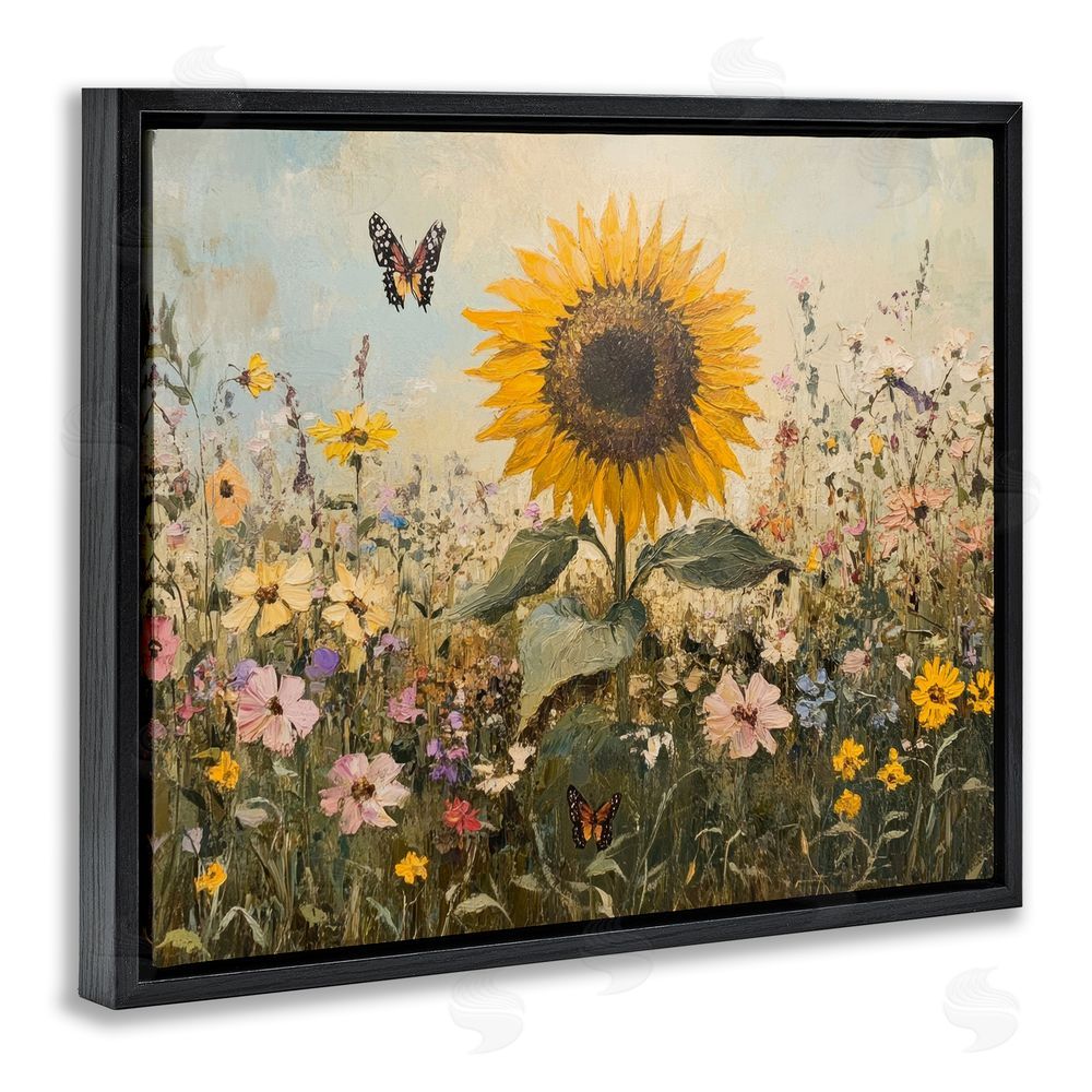 Petal Prints Design Sunflower Wonder Summer Meadow Black Floating Frame Canvas Wall Art Print
