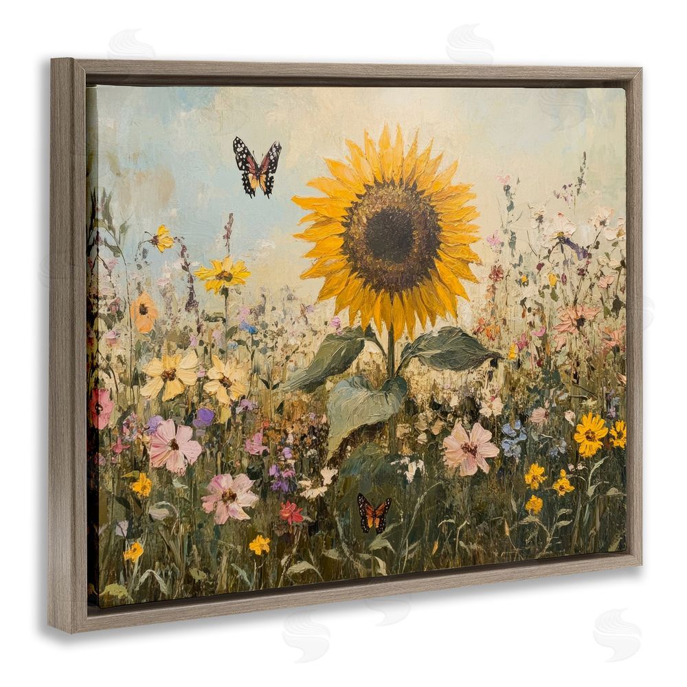 Petal Prints Design Sunflower Wonder Summer Meadow Brown Floating Frame Canvas Wall Art Print