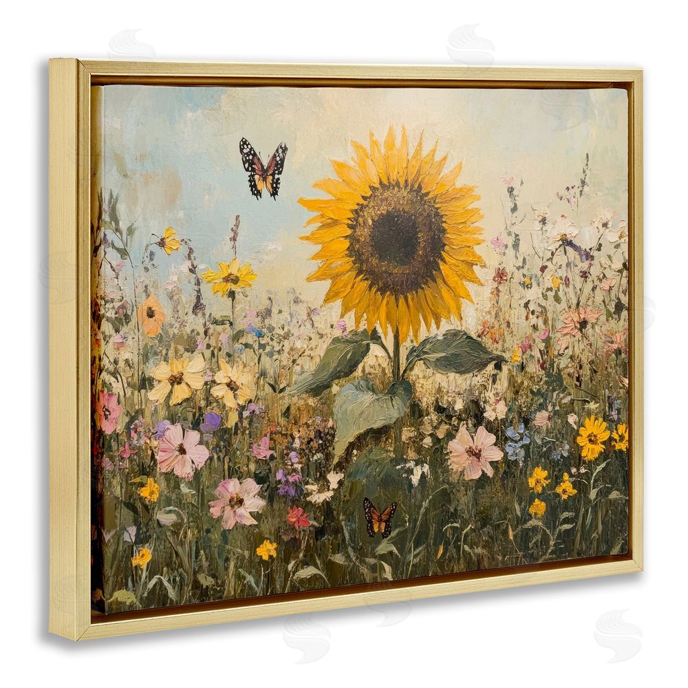 Petal Prints Design Sunflower Wonder Summer Meadow Gold Floating Frame Canvas Wall Art Print