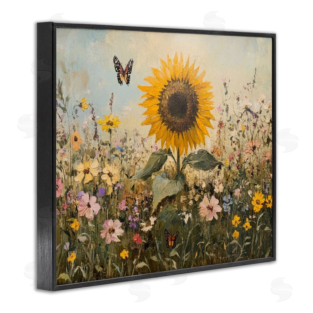 Petal Prints Design Sunflower Wonder Summer Meadow Black Framed Giclee Wall Art Print
