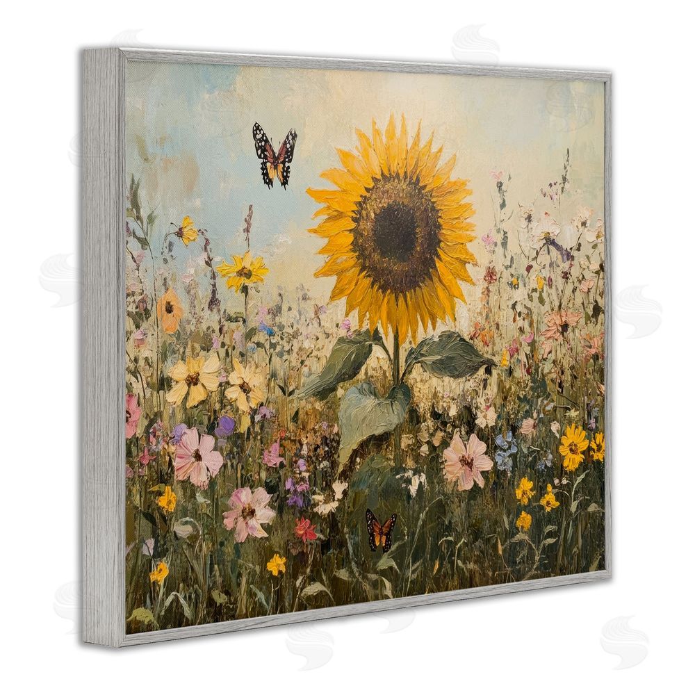 Petal Prints Design Sunflower Wonder Summer Meadow Gray Framed Giclee Wall Art Print
