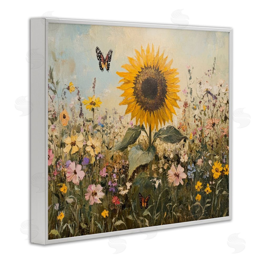 Petal Prints Design Sunflower Wonder Summer Meadow White Framed Giclee Wall Art Print