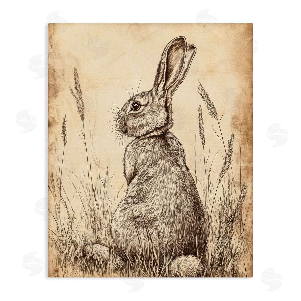 Petal Prints Design Vintage Aged Bunny Portrait Canvas Wall Art Print