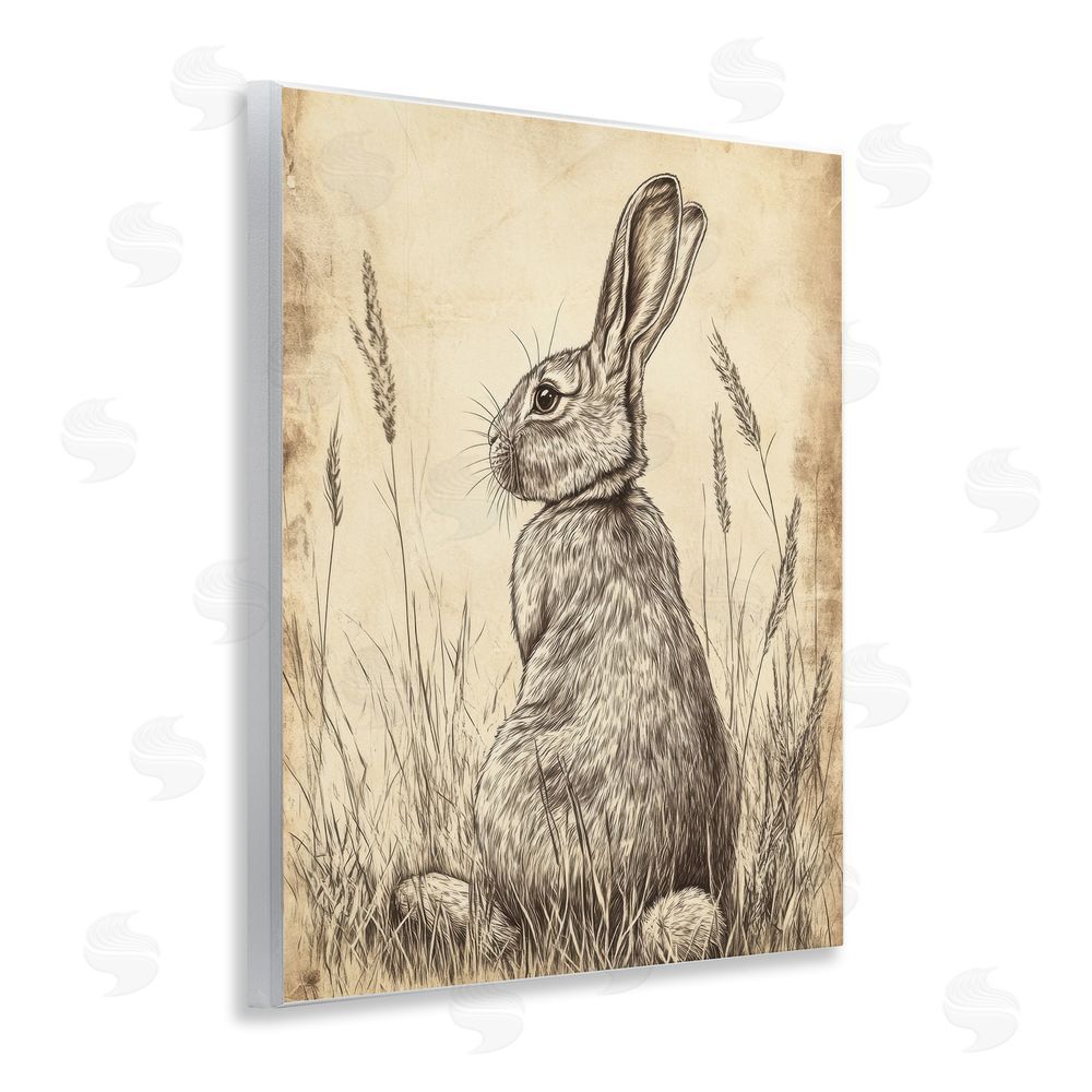 Petal Prints Design Vintage Aged Bunny Portrait Wall Plaque Art Print
