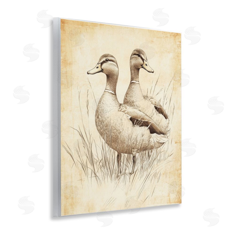 Petal Prints Design Vintage Pair of Ducks Wall Plaque Art Print