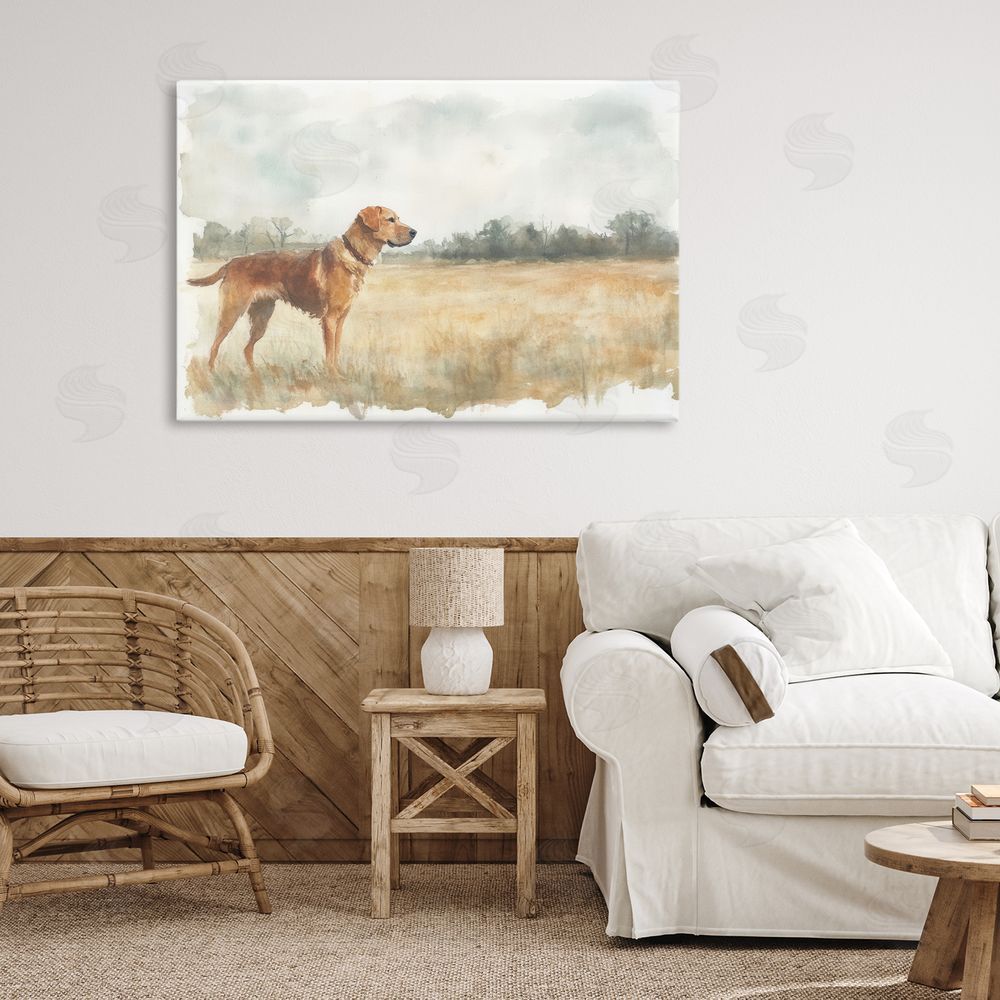 Petal Prints Design Retriever Dog in Open Field Canvas Art on Wall