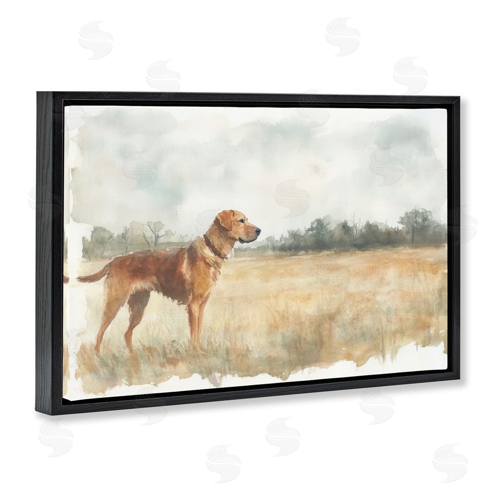 Petal Prints Design Retriever Dog in Open Field Black Floating Frame Canvas Wall Art Print
