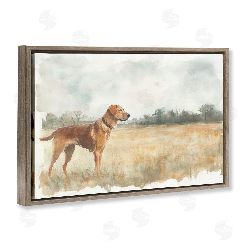 Petal Prints Design Retriever Dog in Open Field Brown Floating Frame Canvas Wall Art Print