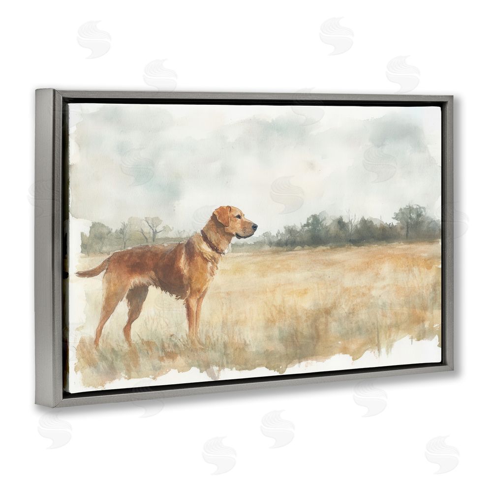 Petal Prints Design Retriever Dog in Open Field Gray Floating Frame Canvas Wall Art Print