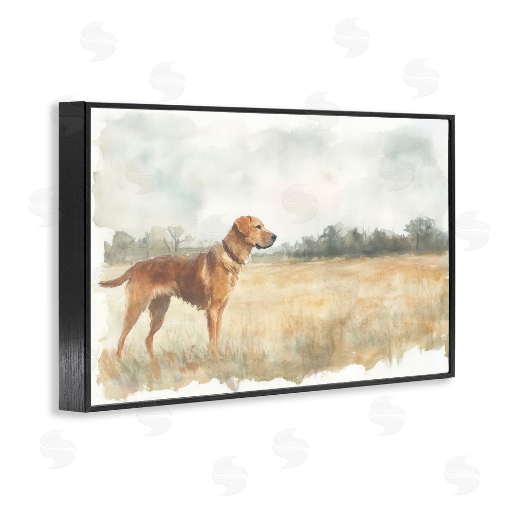 Petal Prints Design Retriever Dog in Open Field Black Framed Giclee Wall Art Print