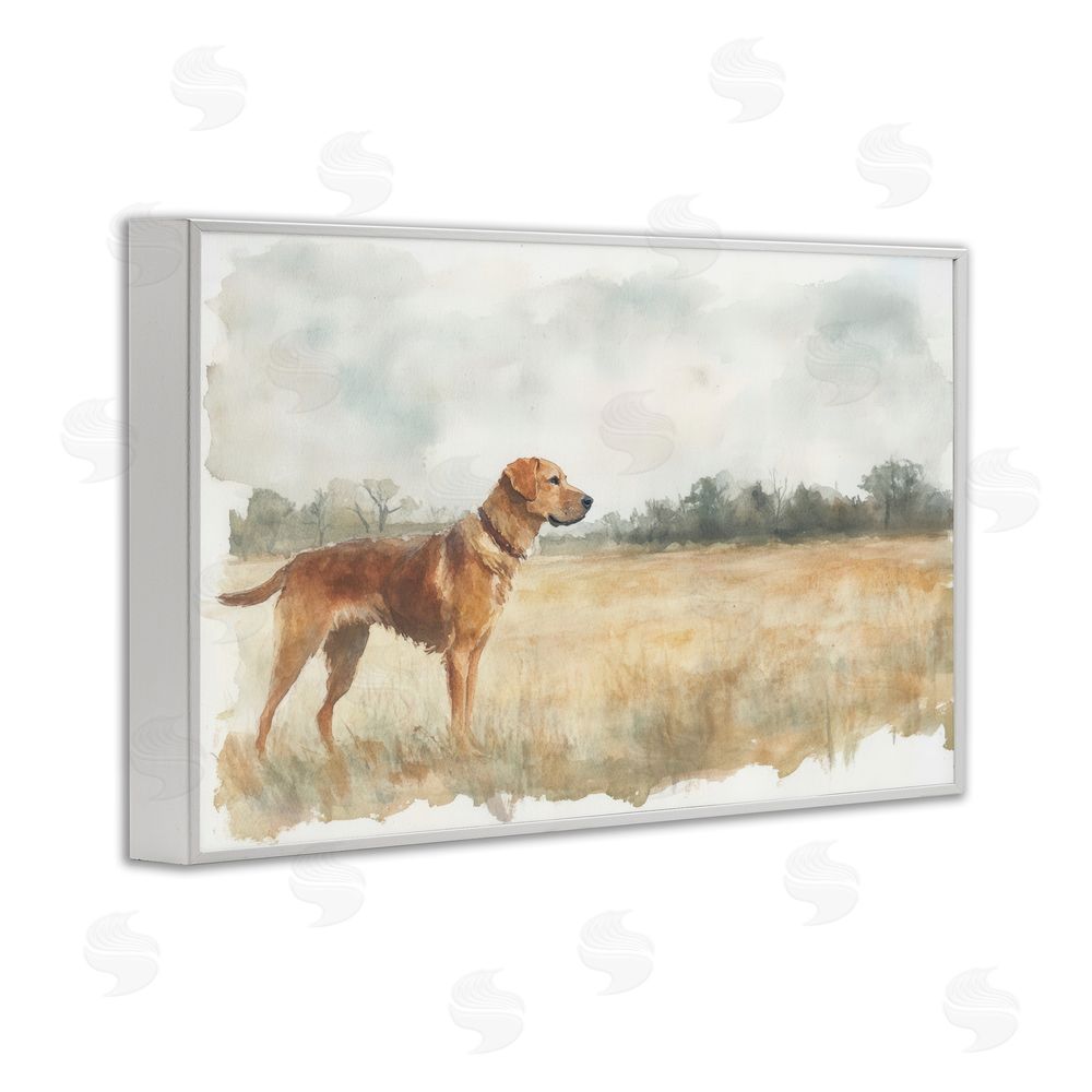 Petal Prints Design Retriever Dog in Open Field White Framed Giclee Wall Art Print