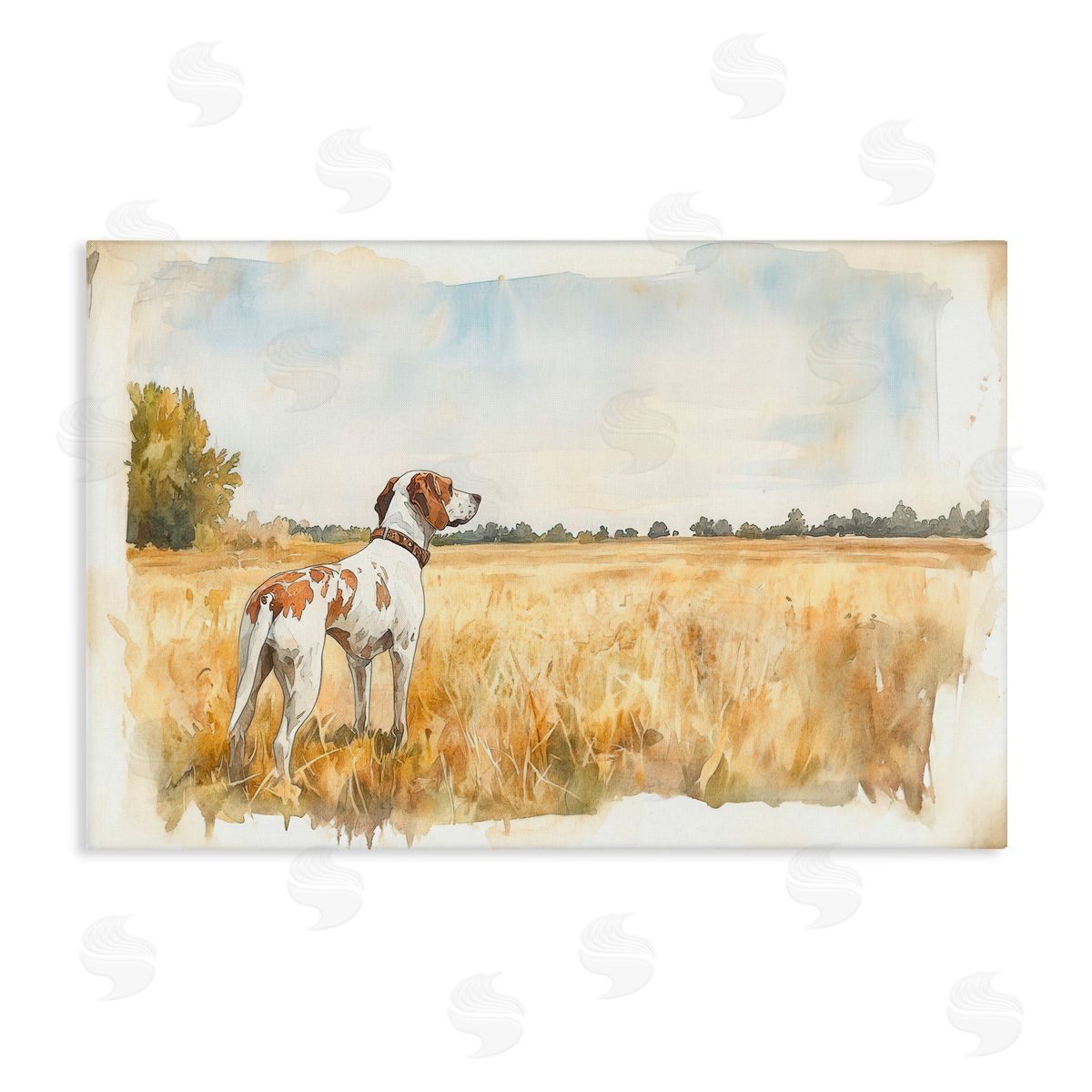 Petal Prints Design Bird Dog in Open Meadow Canvas Wall Art Print