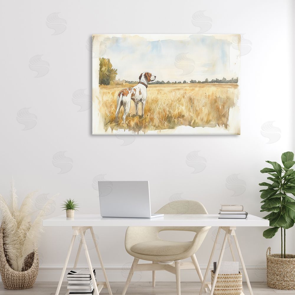Petal Prints Design Bird Dog in Open Meadow Canvas Art on Wall