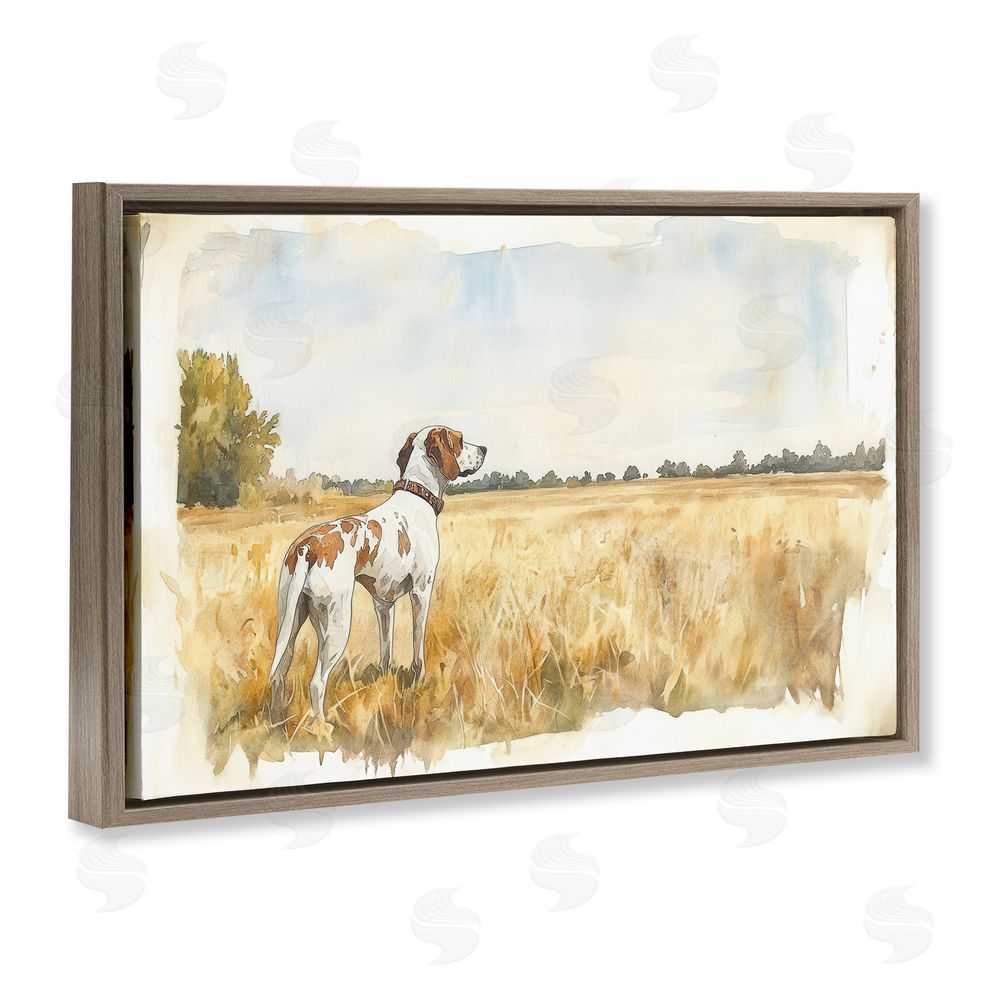 Petal Prints Design Bird Dog in Open Meadow Brown Floating Frame Canvas Wall Art Print