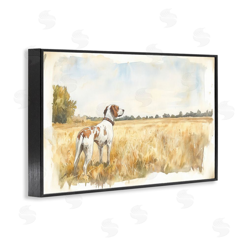 Petal Prints Design Bird Dog in Open Meadow Black Framed Giclee Wall Art Print