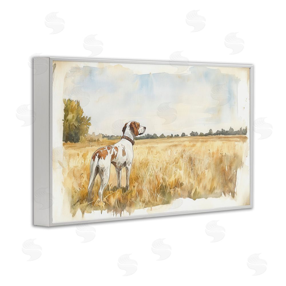 Petal Prints Design Bird Dog in Open Meadow White Framed Giclee Wall Art Print