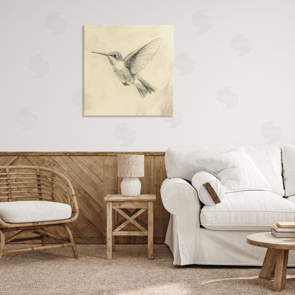 Petal Prints Design Vintage Hummingbird Sketch Canvas Art on Wall