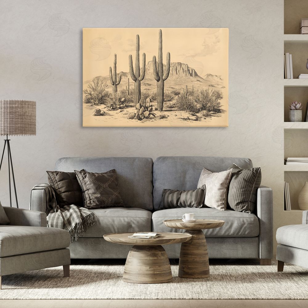 Petal Prints Design Cactus Desert Vintage Landscape Canvas Art on Wall