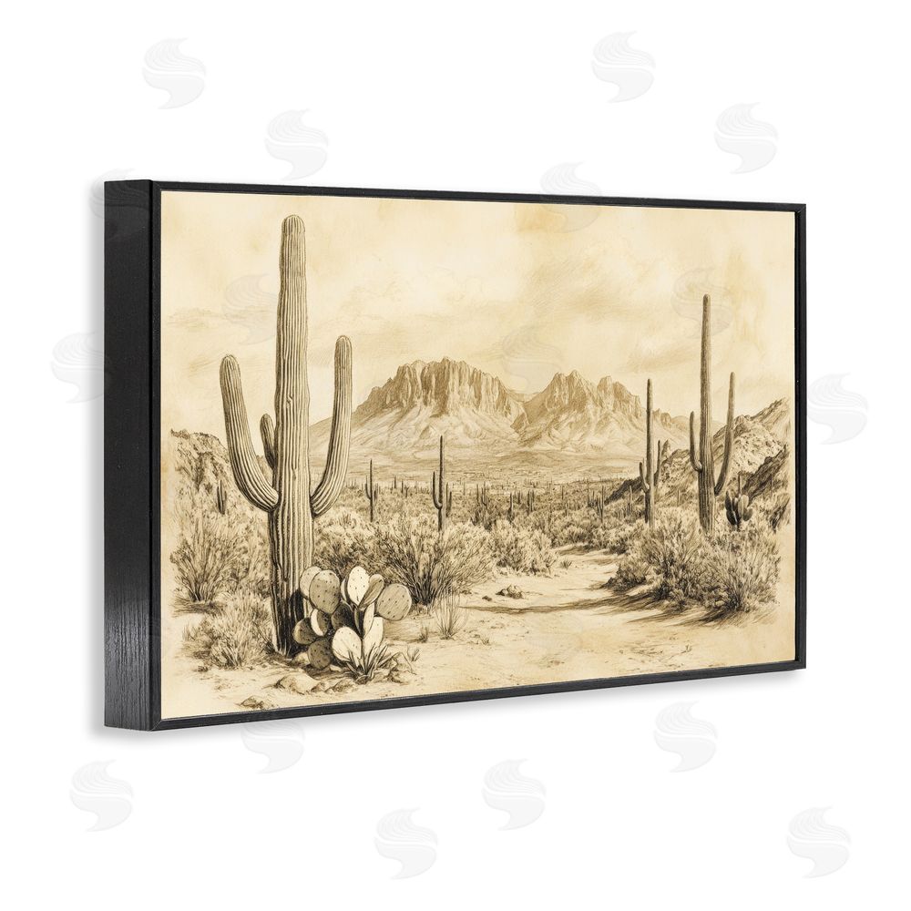 Petal Prints Design Cactus Road Vintage Desert Black Framed Giclee Wall Art Print
