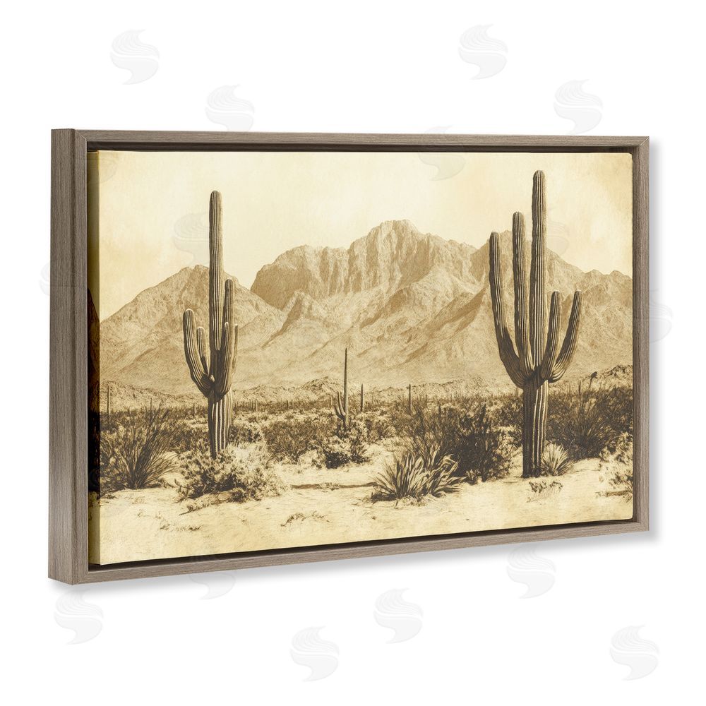 Petal Prints Design Desert Landscape Vintage Sepia Brown Floating Frame Canvas Wall Art Print