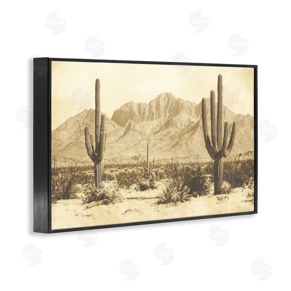 Petal Prints Design Desert Landscape Vintage Sepia Black Framed Giclee Wall Art Print
