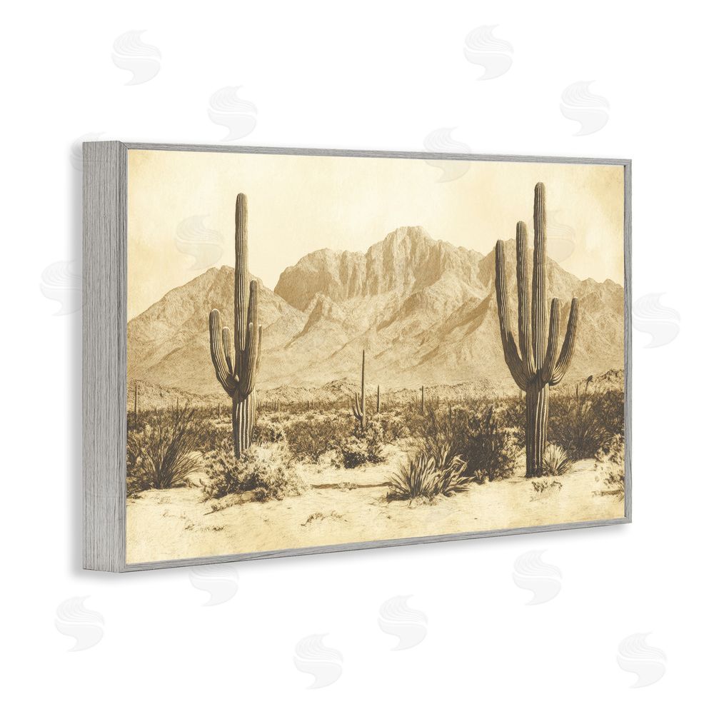 Petal Prints Design Desert Landscape Vintage Sepia Gray Framed Giclee Wall Art Print