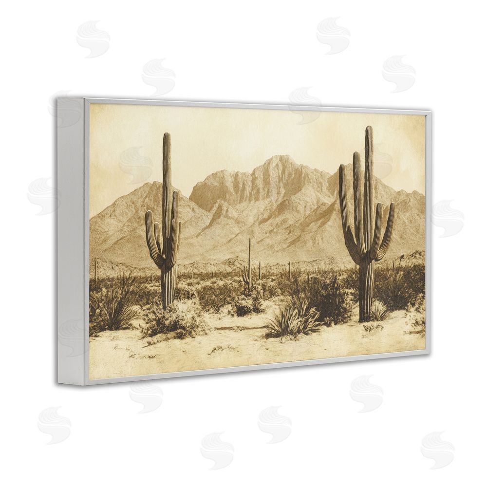 Petal Prints Design Desert Landscape Vintage Sepia White Framed Giclee Wall Art Print