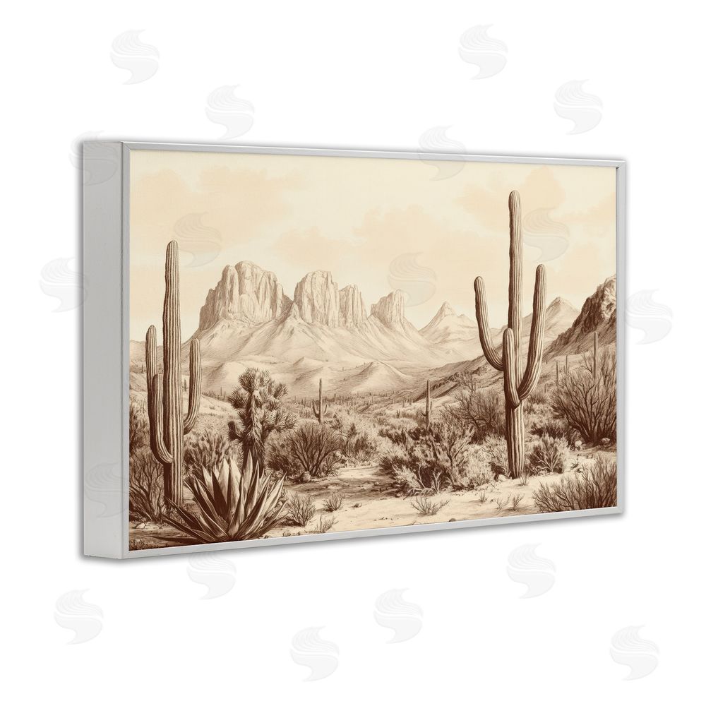 Petal Prints Design Desert Landscape Vintage Cacti White Framed Giclee Wall Art Print