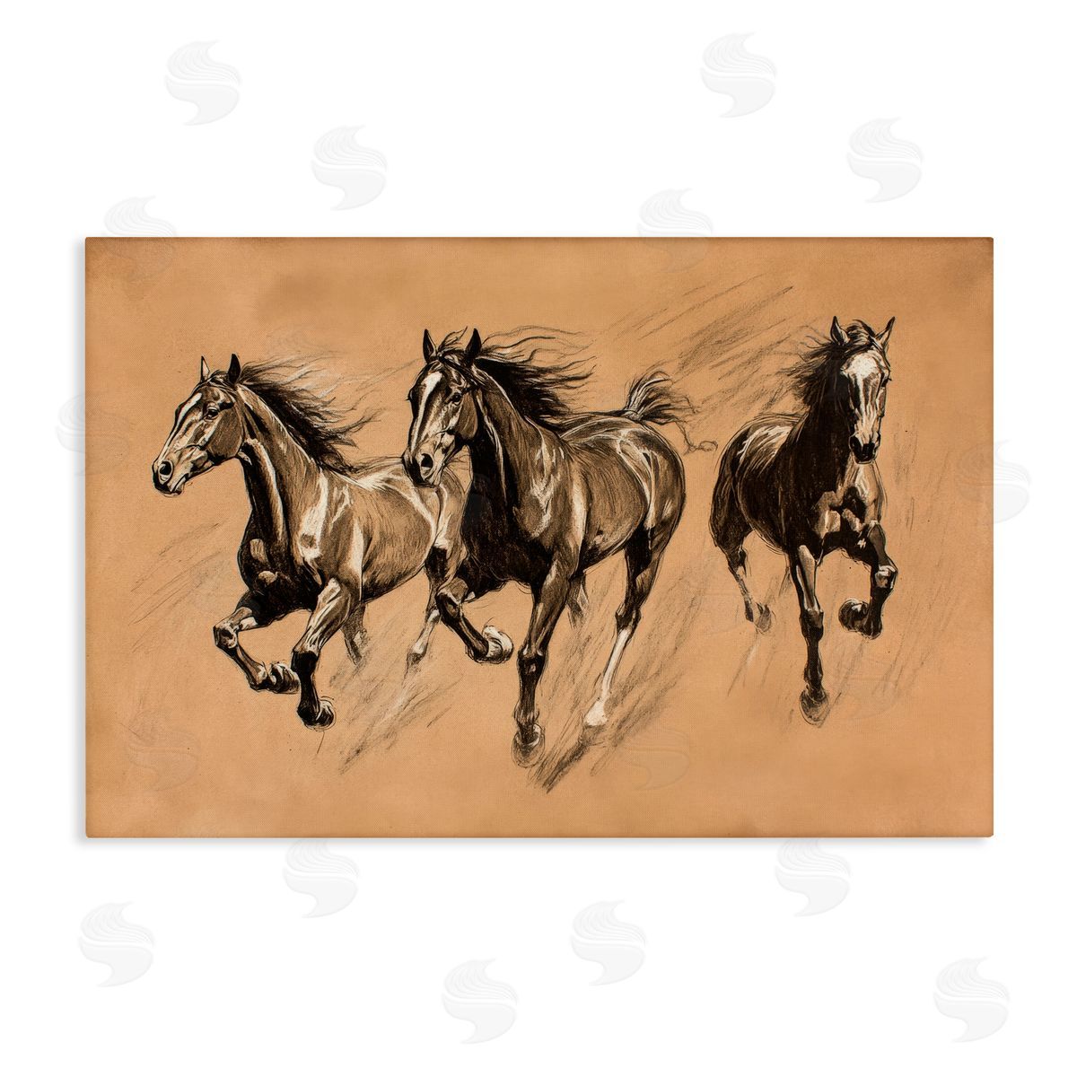 Petal Prints Design Running Free Horse Trio Canvas Wall Art Print