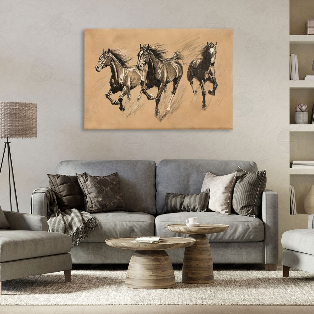 Petal Prints Design Running Free Horse Trio Canvas Art on Wall