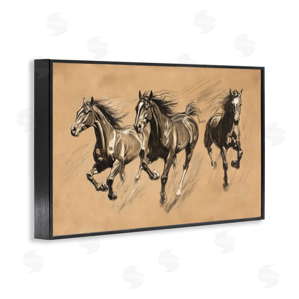 Petal Prints Design Running Free Horse Trio Black Framed Giclee Wall Art Print
