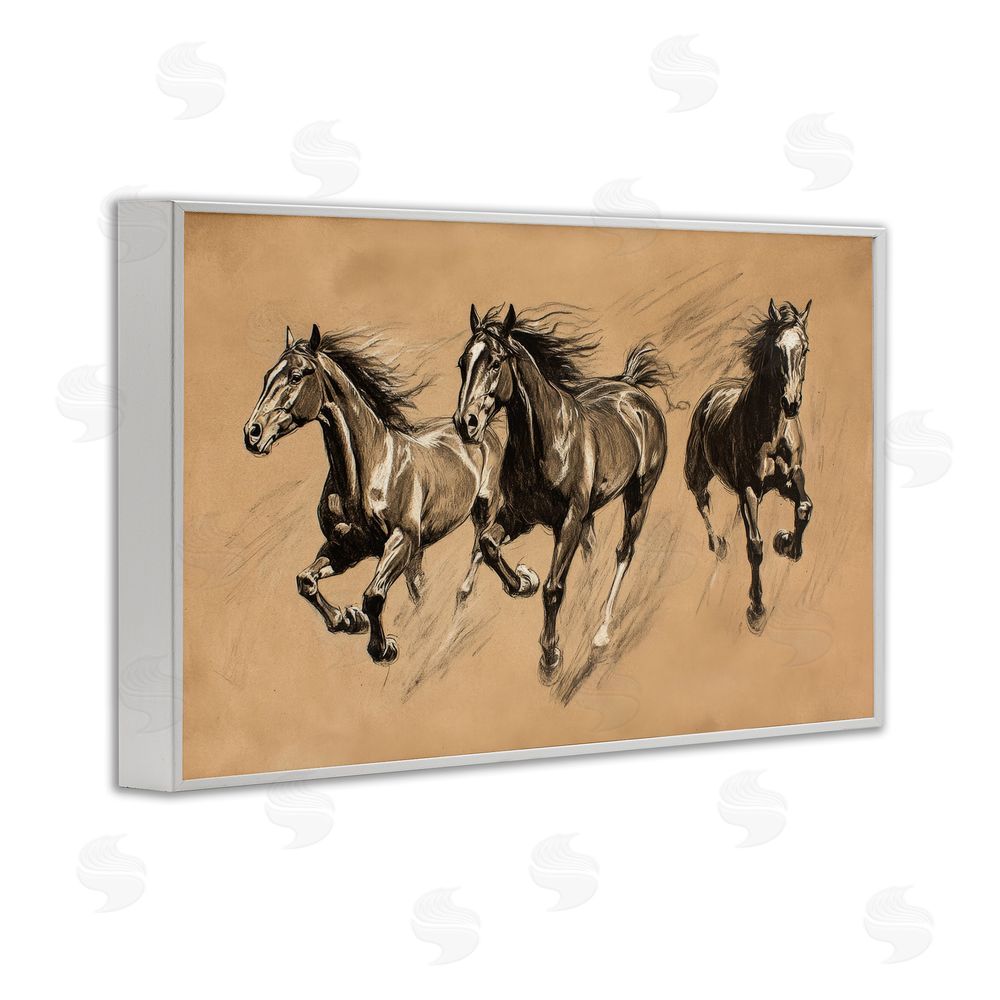 Petal Prints Design Running Free Horse Trio White Framed Giclee Wall Art Print