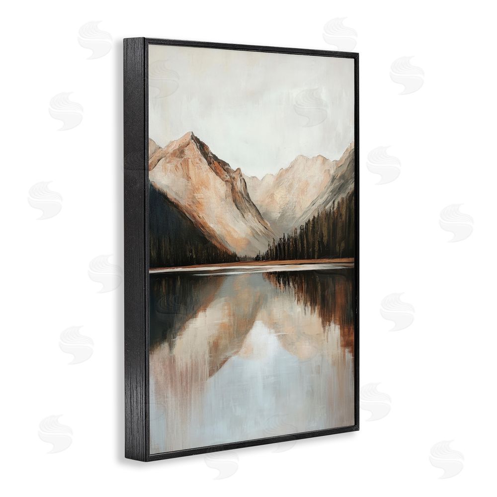 Petal Prints Design Rustic Mountain Reflecting Lake Black Framed Giclee Wall Art Print